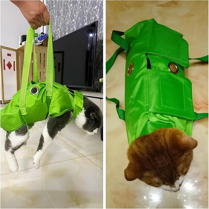 HDKUW Cat Grooming Bag,Foldable Travel Carrier for Cats,Anti-Bite Anti-Scratch Cat Grooming Restraint Bag,Pet Carrier for Administering Eye Drops,Ear Cleaner,Clipping Nails Green L