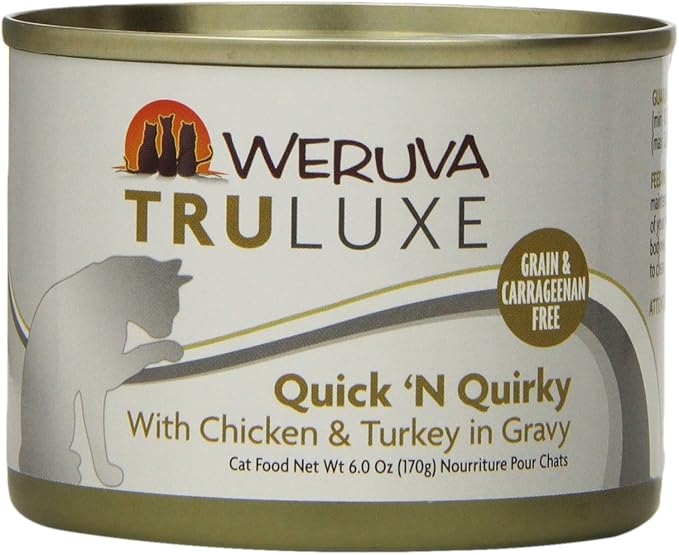 Weruva's TruLuxe Cat Food, Quick 'N Quirky with Chicken & Turkey in Gravy, 6oz Can (Pack of 24), Brown