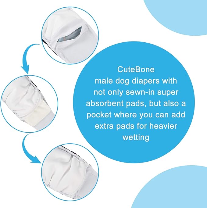 CuteBone Dog Diapers Male Belly Bands 3 Pack for Male Dogs Reusable Puppy Wraps DM65S