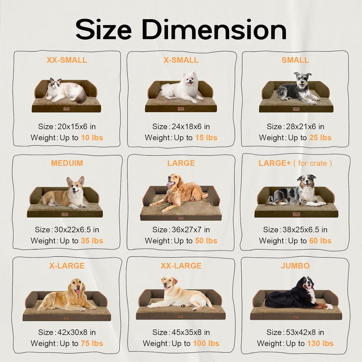 Dog Bed Medium Size Dog-Orthopedic Waterproof Bed for Dogs,Foam Couch Sofa with Washable Removable Cover & Non-Slip Bottom-Brown