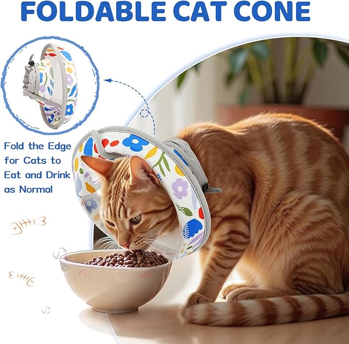Breathable Air Mesh Cat Cone Collar Soft to Stop Licking, Adjustable, Foldable Lightweight Kitten Cones After Surgery Recovery for Cats & Kittens (Flower,M)