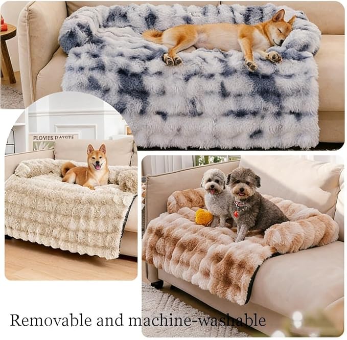 Dream Cloud Pet Sofa Bed for Dogs Cats, 2026 Washable Removable Calming Fluffy Plush Mat for Furniture Protector, Long Fur Non-Slip, for Small/Medium/Large Home Pets (Light Pink, M: 33.5 * 28.3IN)