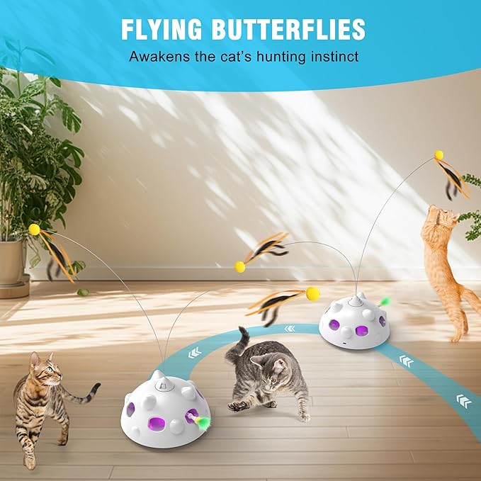 Cat Toys for Indoor Cats - Rechargeable Silent Interactive Automatic Cat Toy | Electric Feather Cat Bird Toy | Electric Cat Teaser Wand | Flapping Butterfly Bird Cat Toy | Toys for Adult Cats