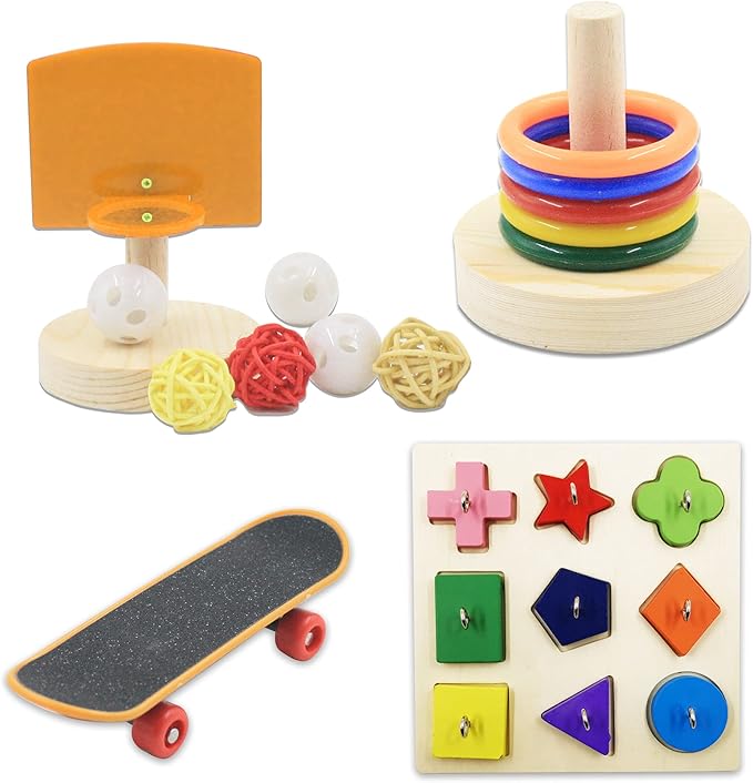5 Packs Bird Toys Parrot Training Toys Parrot Wooden Block Puzzles Toy Bird Basketball Toy Small Sepak Takraw Bird Skateboard Bird Stacking Toy for Birds Parrot Training