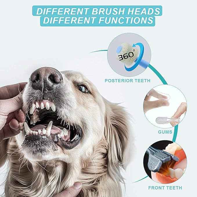 Dog Toothbrush, 360 Degree Finger Toothbrush, Triple Head Toothbrushes,Cleaning Brushes for Dog Cat Oral Dental Health (12 Kit)