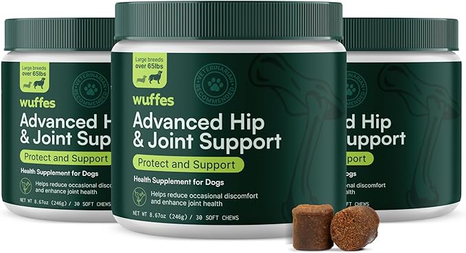 Wuffes Chewable Dog Hip & Joint Supplement - Glucosamine & Chondroitin Chews - Dog Joint Supplements & Vitamins - Extended Joint Care (Small&Medium Breeds (0-65 lbs), 180 Chews (Pack of 3))