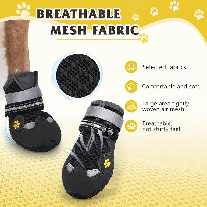Dog Shoes for Large Medium Small Dog, Mesh Breathable Dog Shoes for Hot Pavement, Anti-Slip Dogs Boots Paw Protectors with Reflective for Outdoor Walking Indoor Hardfloors (Size 1)