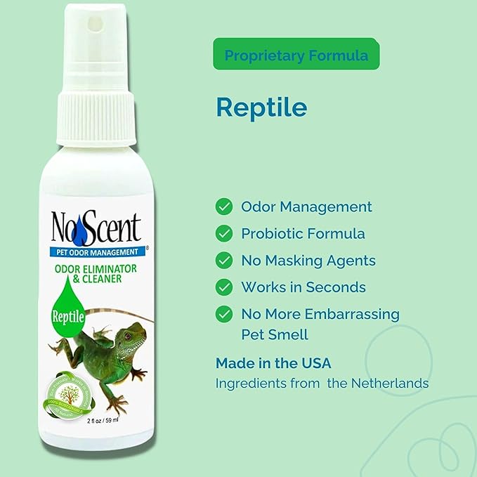 No Scent Reptile - Professional Pet Waste Odor Eliminator and Cleaner - Safe All Natural Probiotic & Enzyme Formula Smell Remover for Tanks Terrariums Enclosures and Substrates (2 oz x 2)