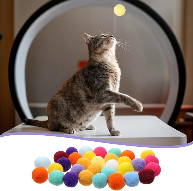 60 Pcs Cat Toy Balls 1-inch Colorful Cat Pom Pom Balls Soft Interactive Cat Balls Cat Play Toy Cat Exercise Toys Cats Interactive Playing Quiet Ball Fuzzy Kitten Ball for Cat Pet