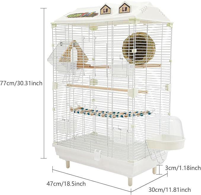 30" Roof Top Bird Cage, 2 Tier Medium Metal Parrot Cage with Accessories Include Cross Bar Climbing Ladder Dual Door Parakeet Cage for Various Bird Species (30.3" H)