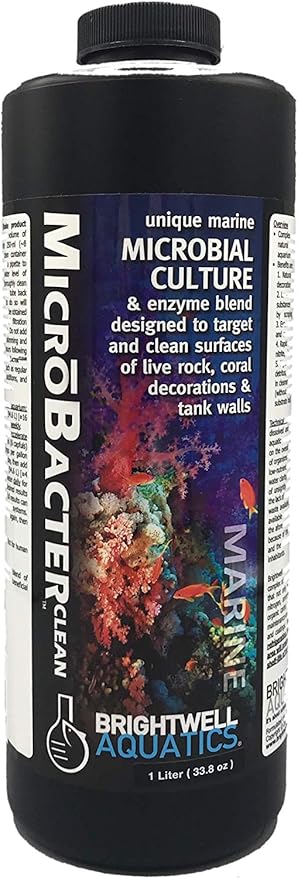 Brightwell Aquatics MicroBacter Clean - Microbial Culture & Enzyme Blend Fish Tank Cleaner - Cleans Live Rock Surfaces for Saltwater Fish Habitats - Aquarium Water Treatments, 33.8 fl oz