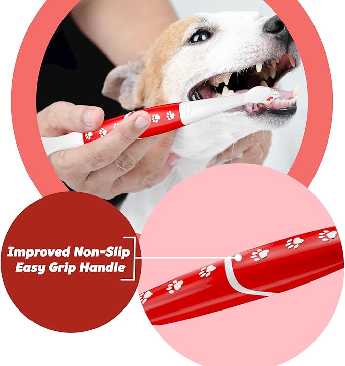 Pet Toothbrush for Dogs, Cats with Soft Bristles - Easy Teeth Cleaning & Dental Care, Non Slip Dual Head Dog Toothbrush