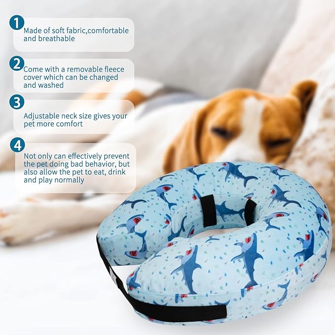 CuteBone Inflatable Dog Cone with Removable Soft Fleece Covers for Small/Medium/Large Dogs and Cats Neck Donut Collar After Surgery GWB05L