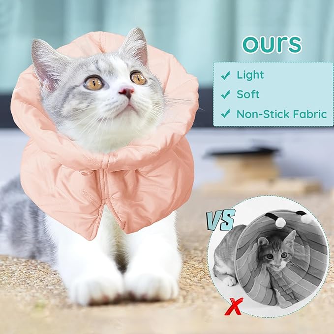 Cat Recovery Collar, Soft Adjustable Cat Cone Alternative, Lightweight Waterproof Fasteners Collars for Cats Kittens Puppies, After Surgery Stop Licking and Daily Use (Orange Pink, S(Neck5.5-9.8"))