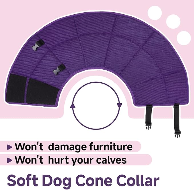 Dog Cone Collar S, Soft Cones for Large Medium Small Dogs,Adjustable Dog Cone Alternative to Stop Licking, Comfy Elizabethan Collar for After Surgery Wound Healing & Hot Spots Purple