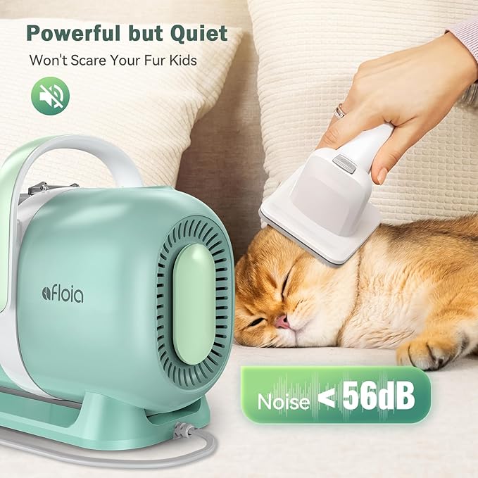 Afloia 6-in-1 Dog Grooming Kit, Pet Grooming Vacuum for Shedding, Dog Hair Vacuum with Clipper Nail Trimmer Grinder, Pet Brush Groomer at Home, Low Noise Cats Hair Remover, 1.5L Dust Cup, Green