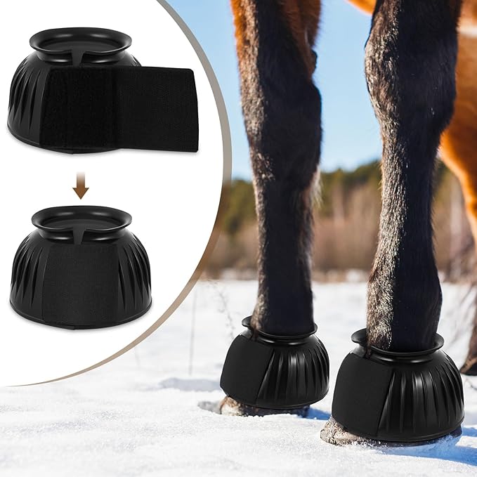 Abbylike Bell Boots for Horses 1 Pair/2 Pair Available, Protect Against Hoof Impact Trauma, Rubber Bell Boots Horse Care for Turnout, No Rub Design Wrap Hook and Loop
