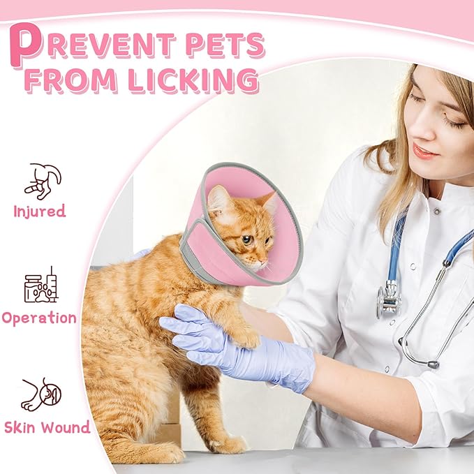 Cat Cone Collar Soft to Stop Licking, Adjustable, Foldable Lightweight Kitten Cones After Surgery Recovery for Cats & Kittens, Cat Cone Alternative (Solid Pink, S)