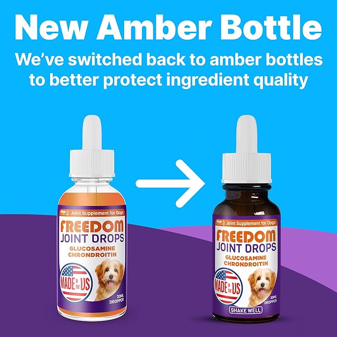 Freedom Joint Drops - Dog Joint Support Supplement with Human-Grade Ingredients - No Fillers, Preservatives, Additives, or Artificial Ingredients, 6 30 ml Droppers