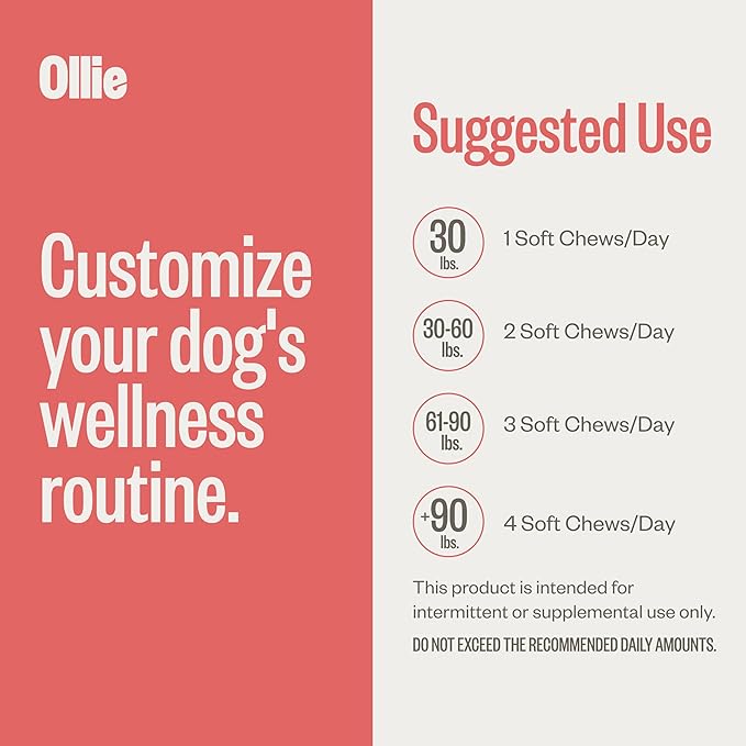 Ollie Chill Pills Calming Supplement Chews for Dogs, Anxiety Relief for Dogs, Melatonin for Stress Relief, 60 Count Appx.