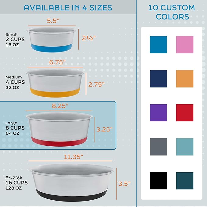 Master Pet Supply Stainless Steel Dog Bowls Set of 2 with Extra Thick Silicone Base - 8 Cup (64 oz) Plum Crazy, Non-Slip, Dishwasher Safe Metal Bowls, Pet Dog Food Bowl for Dogs, Cats, Anti Rust