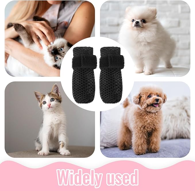 4Pcs Cat Shoes, Anti Scratch Cats Claw Covers, 3.62×1.57 Inches Breathable Mesh Nail Caps for Cats Claws, Adjustable Cat Mittens for Pet Bathing Feeding Cutting Nails(Black)