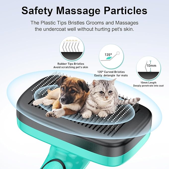 Dogs Self Cleaning Slicker Brush for Shedding & Grooming Short Long Haired Pets, Removes Loose Fur, Undercoat, Mats, Tangled for Large Medium Small Sensitive Skin of Cats. Easy to Cleaning