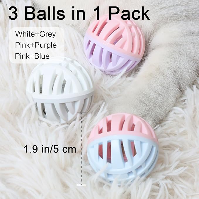 Rubber Cat Toy Balls with Inside Bell, Soft TPR Interactive Cat Ball Toys for Puppy Dogs and Kittens, Colorful Hollow Teeth Grinding Ball Interactive Sound Toy for Indoor Cats, 3 Pcs