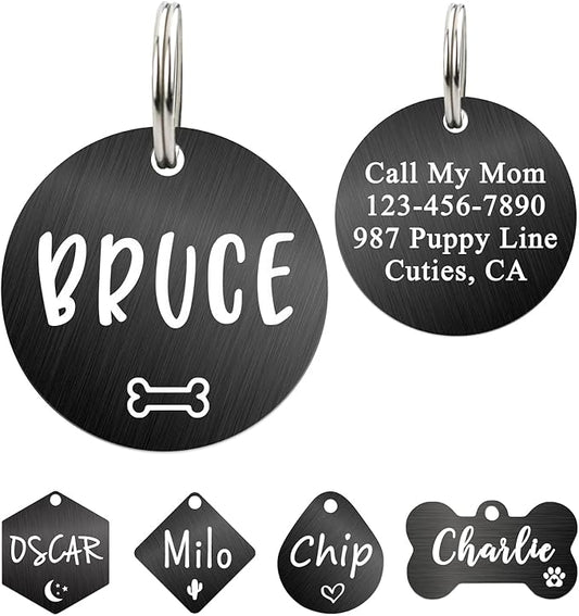 Ultra Joys Dog ID Tag, Custom Dog Tag Personalized Cat Tag, Pet ID Tag, Brushed Stainless Steel Round Dog Tag Black Large