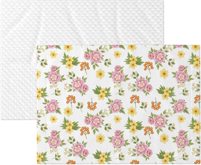Double Sided Plush Pet Blanket with Cozy Dot Texture and Smooth Reverse, Colorful Rowan Berries Blossoming Spring Poppies Pattern, Reversible Throw for Dogs Cats on Couches Beds Crates