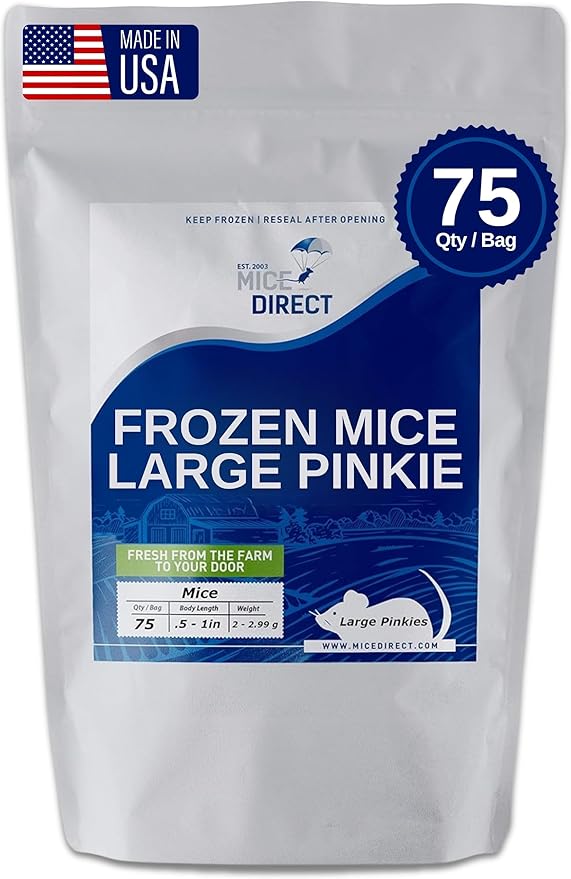 MiceDirect EST. 2003 75 Frozen Mice Pinkie Feeders Snake Food for Corn Ball Pythons Lizards (.5-1 in) (150 Grams Min)