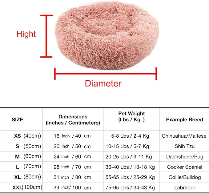 huraty Pet Dog Bed Plush Calming Bed, Fluffy Donut Round Pet Beds for Small Medium Large Dogs Cats, Anti-Slip & Anti-Anxiety, 28 Inch for Puppy and Kitties, Lilac, L