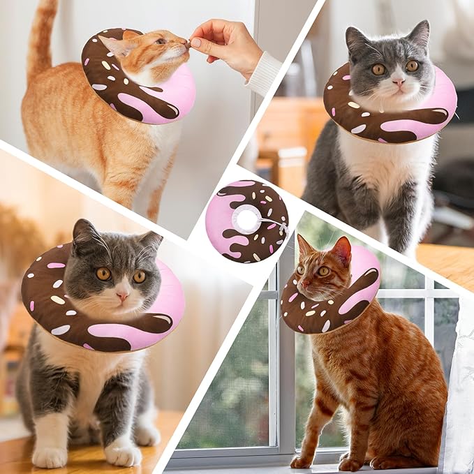 Cat Cone Collar Soft, Adjustable Cat Recovery Collar Kitten Cones to Stop Licking, Cute Donut Neck Donut Pillow After Surgery, Healing Elizabethan Collar for Kittens(Chocolate, Large)