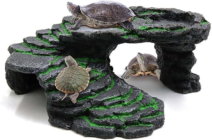 Turtle Basking Platform Turtle Tank Decoration for Aquariums & Terrarium, Turtle, Lizard, Reptile Habitat Hideout (Black)