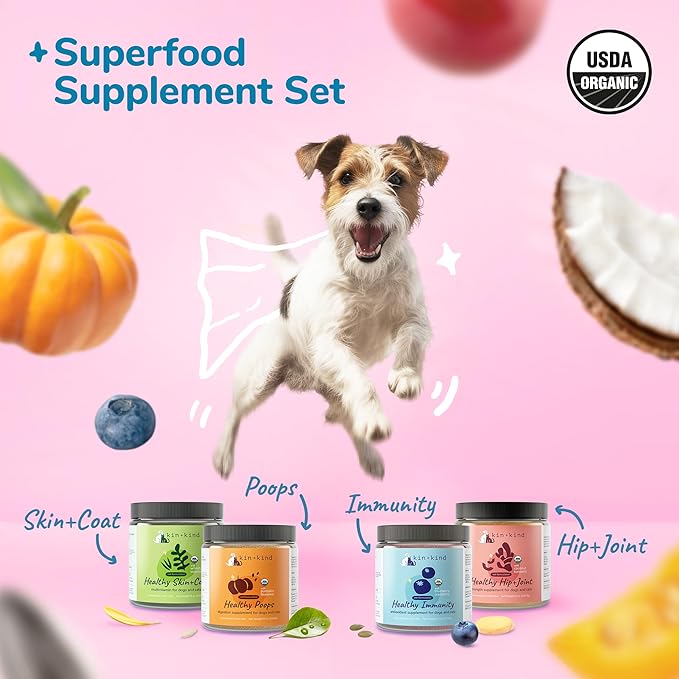 kin+kind Superfood Supplement Set for Dogs & Cats - Boost Immunity, Promotes Healthy Skin & Coat, Hip & Joint, Healthy Digestion - Made in USA - Superset (4 x 8 oz)