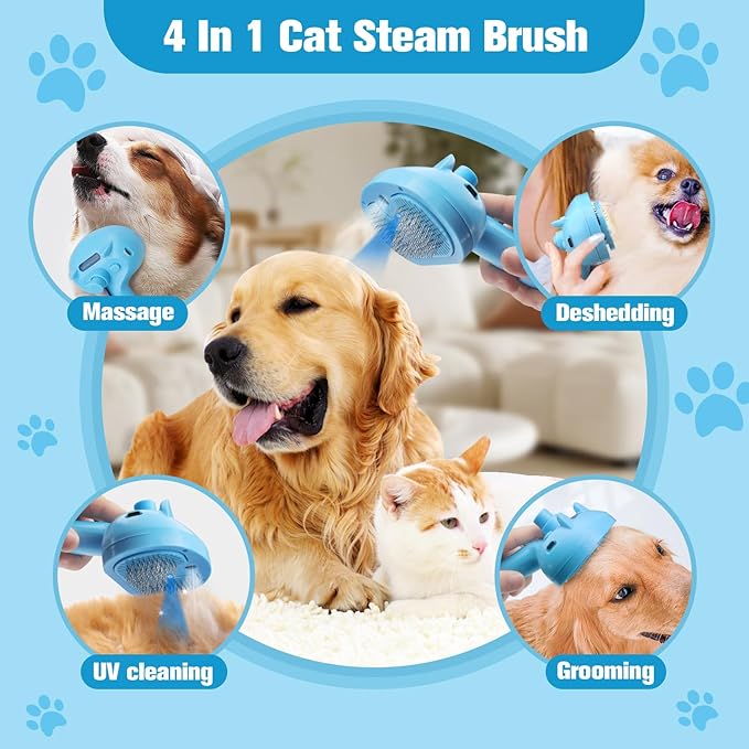 Pet Steam Brush for Dog,Gentle Cat & Dog Brush for Shedding Self-Cleaning Cat Brushes for Indoor Cats Spary Pet Hair Removal Tool for Massage,Grooming Dog Brush for Short&Long Haired Dogs Blue