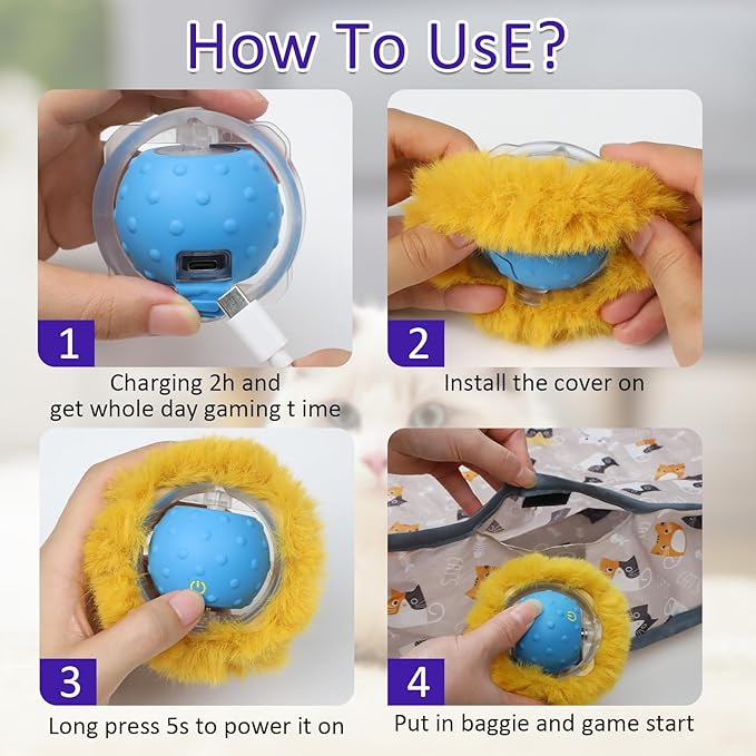 Interactive Cat Toys Ball Fast Rolling in Pouch, Motion Activate Chirping Cat Toy Hide and Seek Mouse Catching Game (Blue)
