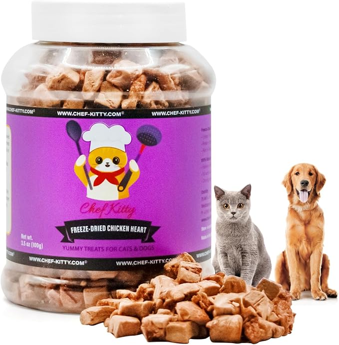 Freeze-Dried Chicken Heart Treats for Cats & Dogs – 100% Human Grade, Single Ingredient, High-Protein, Healthy Snack – No Additives or Preservatives – 2.6oz - Inspected & Tested in USA
