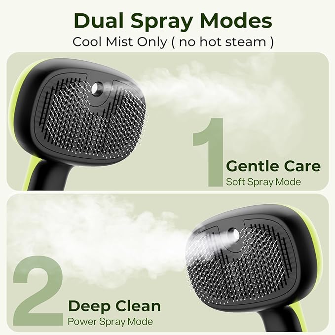 Pecute Cat Steam Brush, Self-Cleaning Steam Cat Brush with 2 Water Spray Modes, Large Capacity Tank, Steaming Renu Dog Brush for Shedding Massaging Grooming, Cool Mist Only