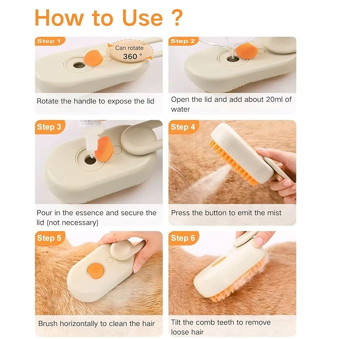 Cat Water Brush for Shedding,Water Comb for Dogs, Water Heat Grooming,3 in 1 Pet Comb For Dog Massaging,Hair Self Cleaning and Removal, Pet Hair Brush Steam For Indoor Cats and Dogs