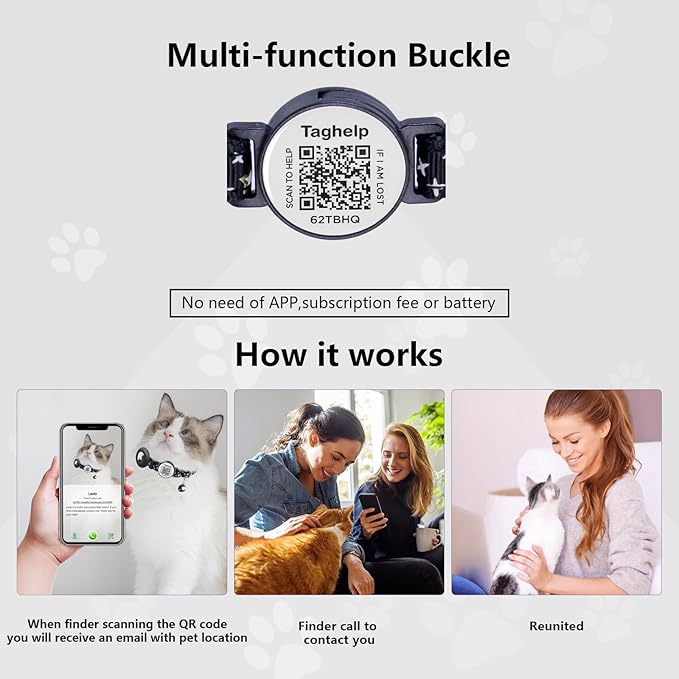 2PCS Breakaway Cat Collars with Moons Stars Cute Kitty Adjustable Safe Kitten Collars with Smart ID QR Code tag,Moon and Star Kitten Safety Collars for Boys & Girls(Black & Purple)