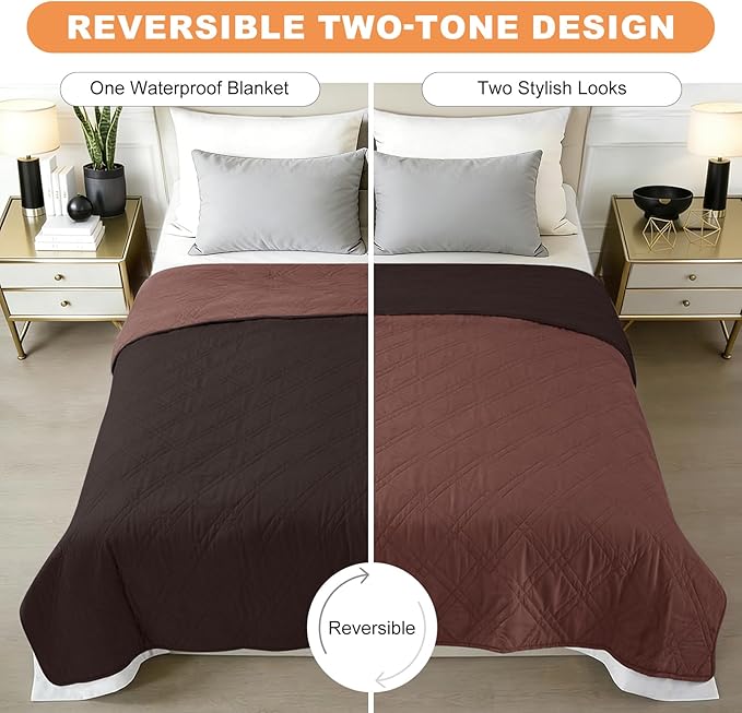 100% Waterproof Dog Couch Protector, Triple-Layer Waterproof Dog Bed Cover Pet Blanket Reversible 2-Tone Sofa Shield, Non-Slip Furniture Guard for Pets(68×82 Inch, Chocolate+Coffee)