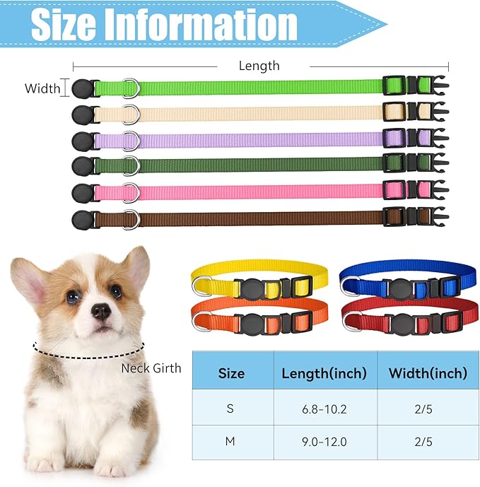 16 PCS Puppy Collars for Small Puppies, Safety Buckle Puppy Collars for Litter Nylon Adjustable Whelping Collar Pet Supplies,Stuff,Accessories(M)