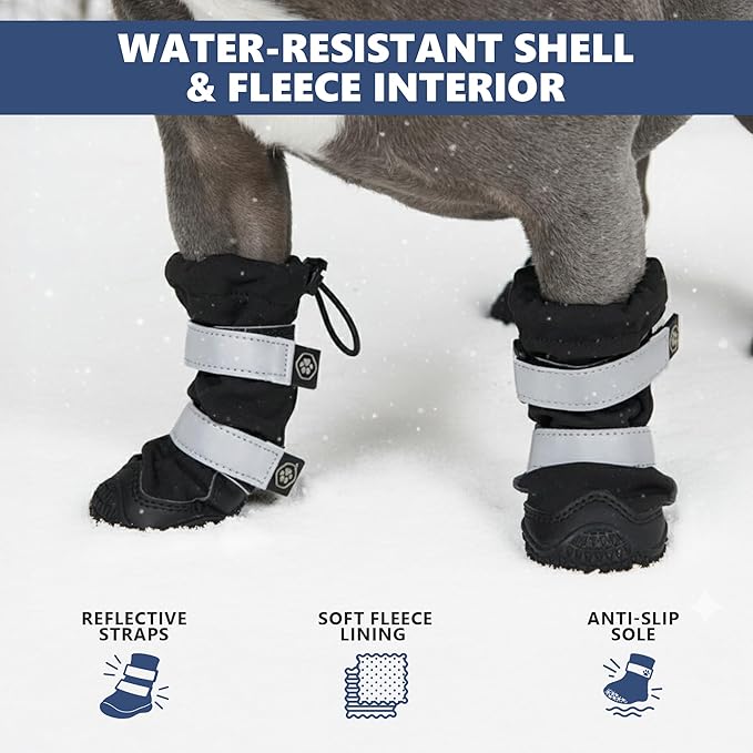 Spark Paws Dog Shoes, Waterproof Dog Boots for Medium to Large Dogs, Non Slip, Breathable Dog Booties and Paw Protectors - 4PCS Doggie Hiking Boots with Reflective Straps - Black, Size 5