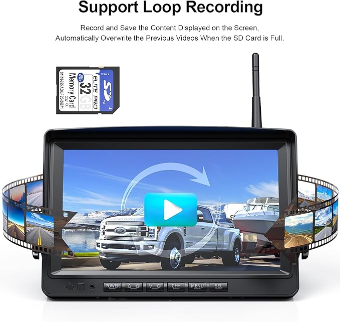 Fookoo 1080P 9" Wireless Backup Camera System, 9" HD Dual/Quad Split Monitor with Recording, IP69 Waterproof Rear View Front View Cameras with Parking Lines, Suits for RV/Truck/Trailer/Van/Bus(DW902)