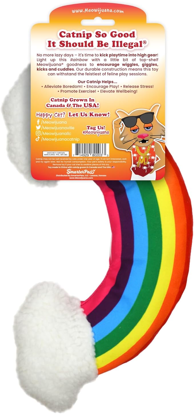 Meowijuana Kicker Toy for Cats | Get Kickin' Rainbow | Refillable Kicker Catnip Toy | Promotes Play and Cat Health | Includes Potent Hand Harvested Catnip Grown in North America