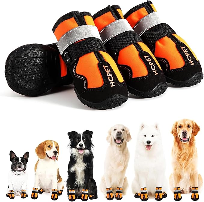 Hcpet Dog Shoes, Dog Boots for Small Dogs, Waterproof Medium Dog Booties Paw Protector for Summer Hot Pavement, Winter Snowy Day, Outdoor Walking, Indoor Hardfloors Anti Slip Sole Orange Size 1