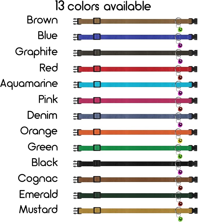 Breakaway Cat Collar Leather with Removable Bell - 13 Colors Available - Soft Adjustable Girl Boy Safety Lightweight Pet Kitten Collars Pink Brown Blue Green Red Orange Black (Brown)
