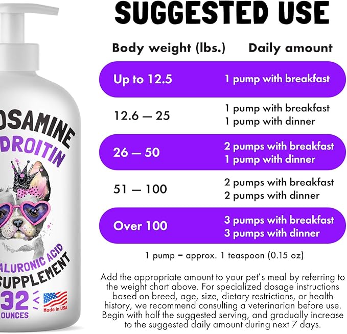 Liquid Glucosamine for Dogs Bacon Flavour Chondroitin, MSM & Hyaluronic Acid K9 Supplement Hip and Joint Formula Advanced Mobility Joint Pain Relief Senior Advanced Supplement for All Breeds 32 oz