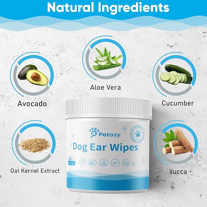 Dog Ear Wipes for Dog Yeast Wax Itch and Odor | Unscented Dog Ear Cleaner for Dogs | Natural Cleaning Puppy Ear Wipes | Soothing Ear Wipes for Pets Cat | Natural Ingredients | 125 XL Pcs